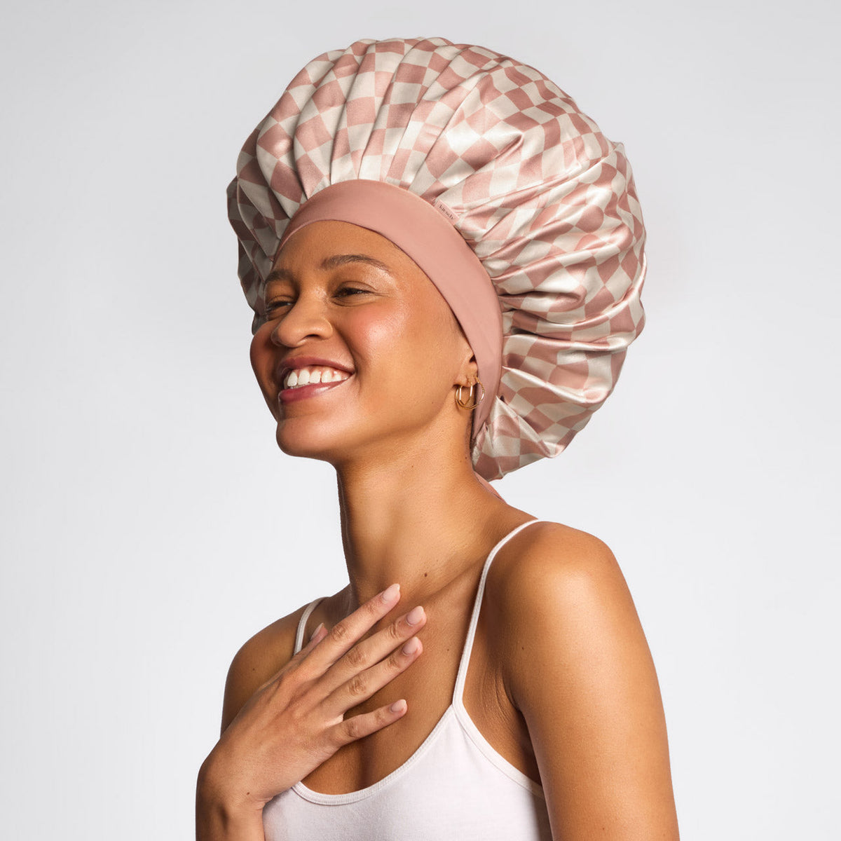 Terracotta Checker Oversized Satin Bonnet