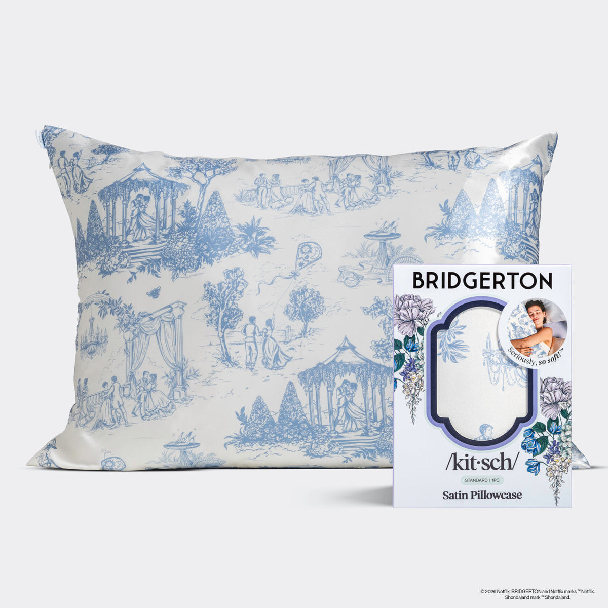 Bridgerton x Kitsch Satin Pillowcase in Garden Toile