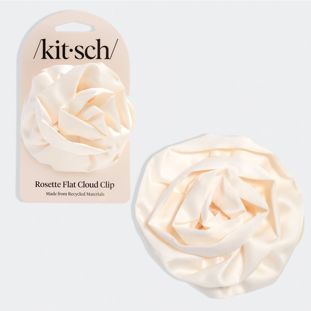 Satin Rosette Flat Cloud Clip in Cream - Medium