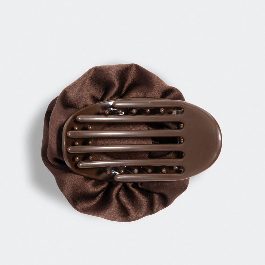 Satin Rosette Medium Flat Cloud Clip - Chocolate