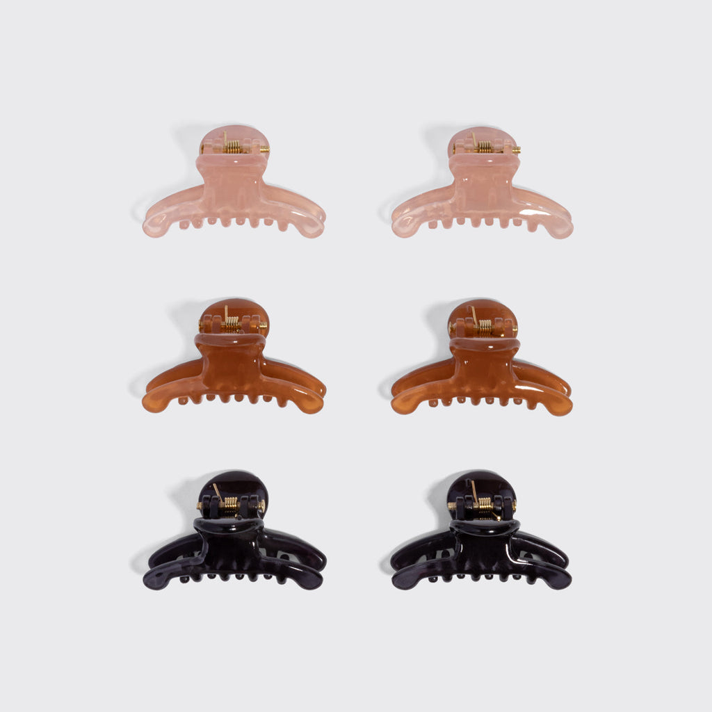 Soft Pink, Mocha & Black Mini Arched Clips 6pc Set