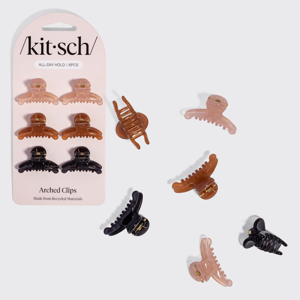Soft Pink, Mocha & Black Mini Arched Clips 6pc Set