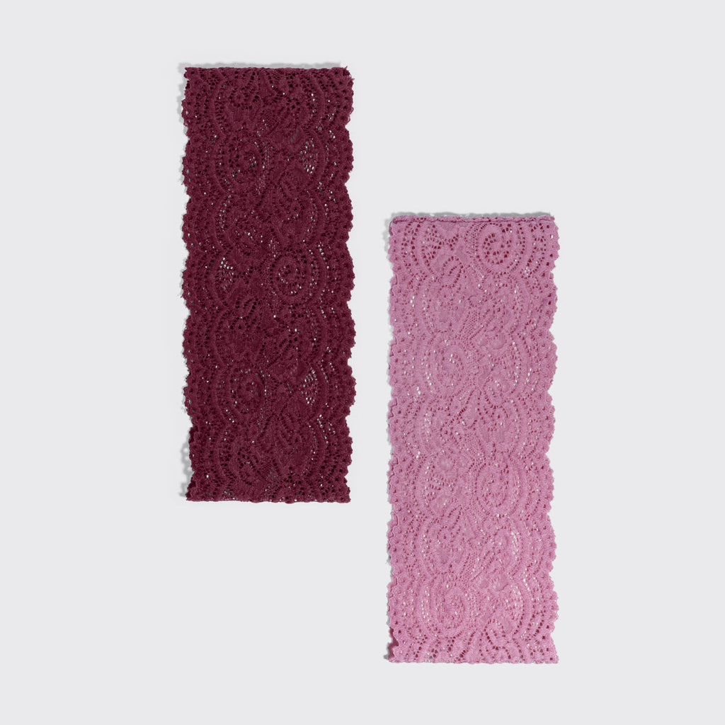 Cherry Lacquer & Dusty Pink Wide Lace Headbands 2pc Set