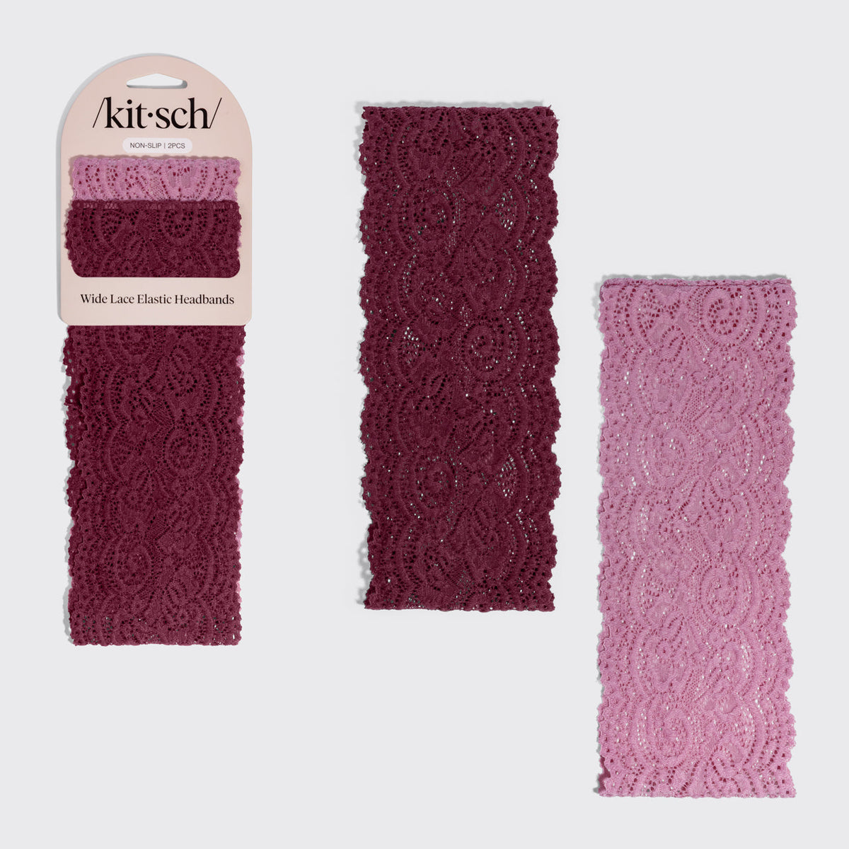Cherry Lacquer & Dusty Pink Wide Lace Headbands 2pc Set