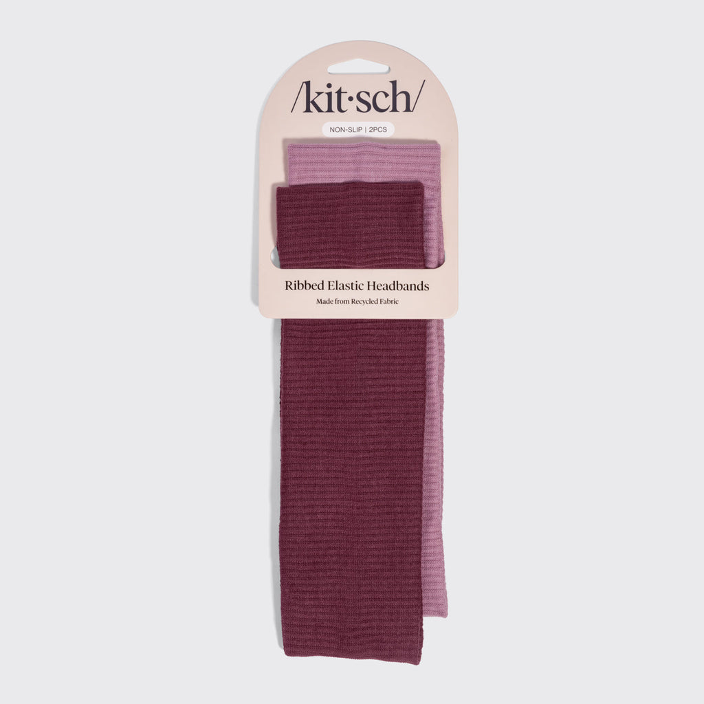 Dusty Pink & Cherry Lacquer Ribbed Elastic Headbands 2pc Set