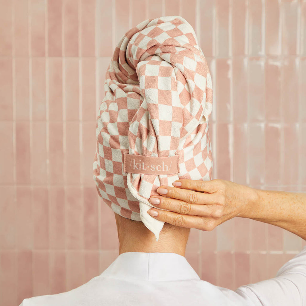 Terracotta Checker XL Hair Towel Wrap