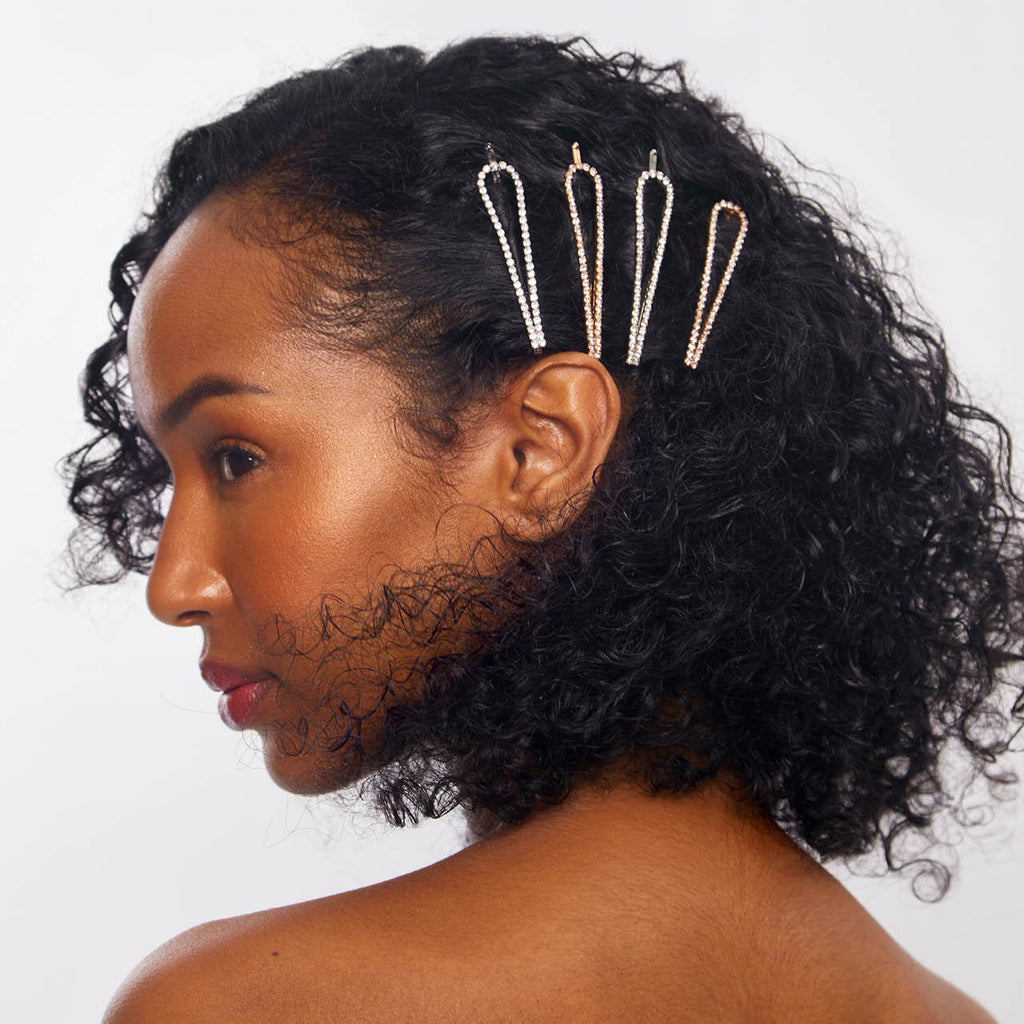 Metal Rhinestone Drop Bobby Pins 4pc Set - Gold and Silver