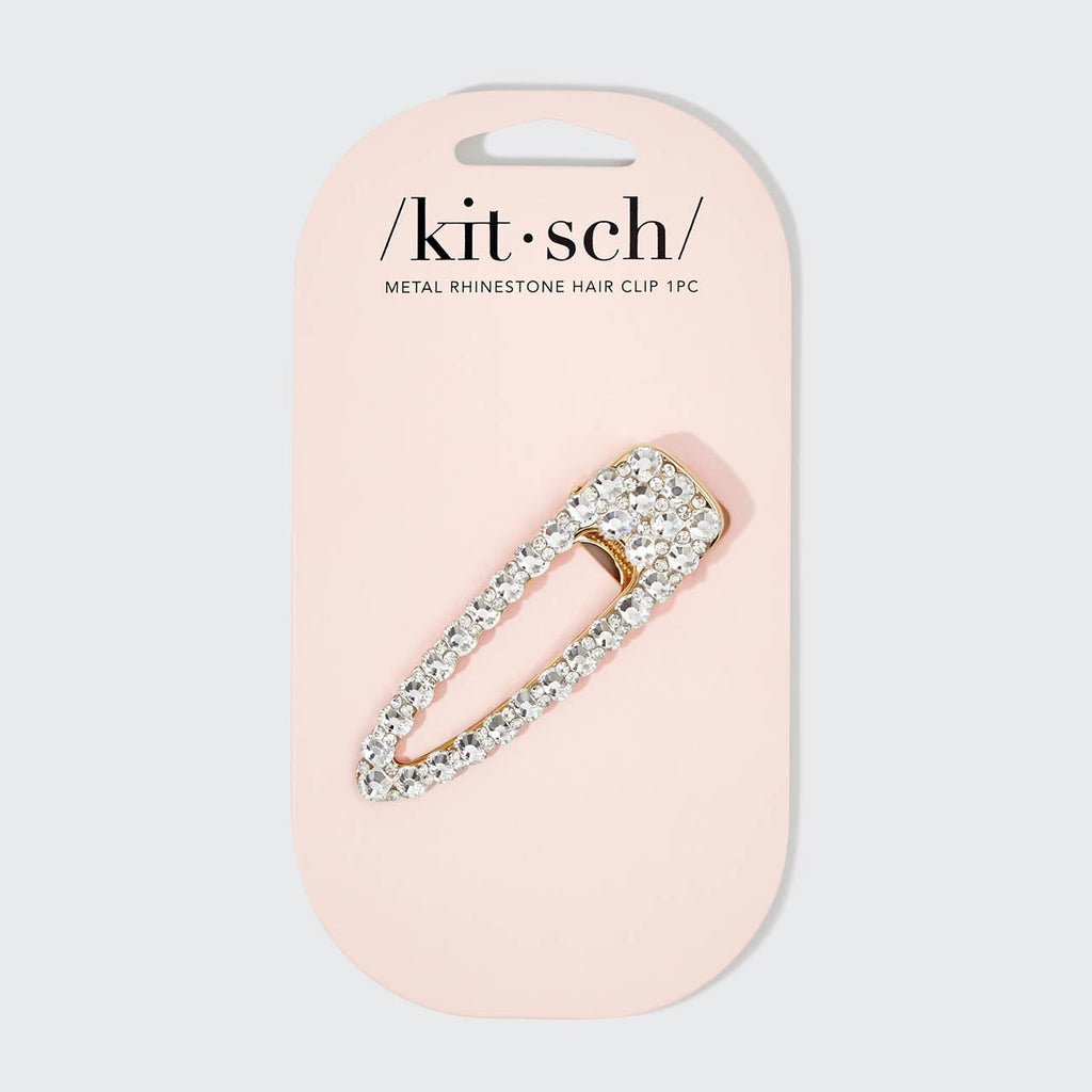 Metal Rhinestone Large Open Shape Hair Clip - Gold
