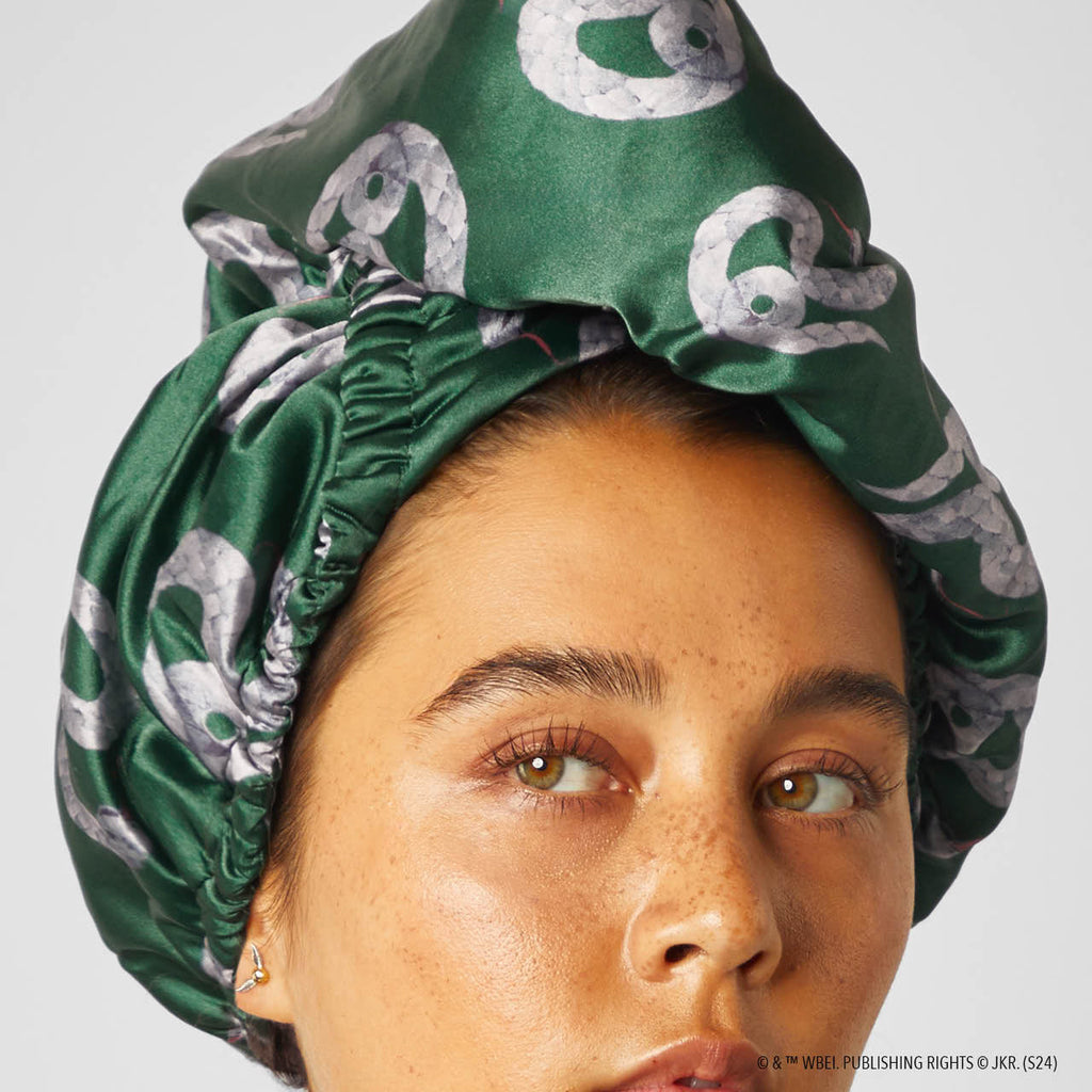 Kitsch x Harry Potter Satin Wrapped Hair Towel in Slytherin