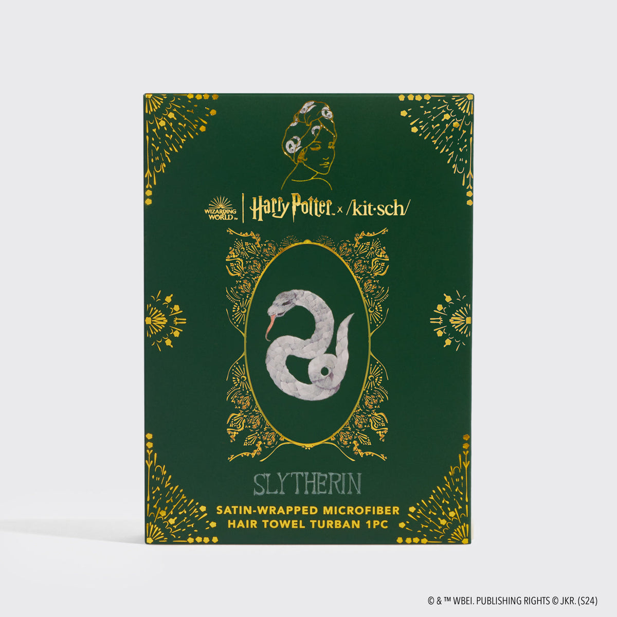 Kitsch x Harry Potter Satin Wrapped Hair Towel in Slytherin